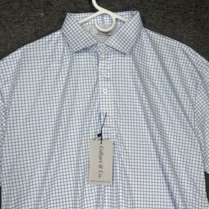 Collars and Co Polo Mens XL White Blue check Dress Collar Short sleeve NWT
